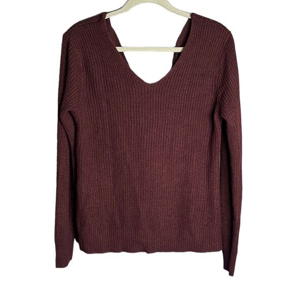Rue 21 Maroon Acrylic V Neck Sweater Twist Tie Back Size XL - Picture 1 of 8